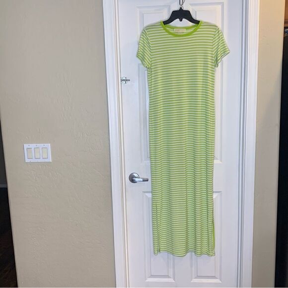 Michael Michael Kors Neon Green Striped Maxi Dress Size Medium - Picture 1 of 8